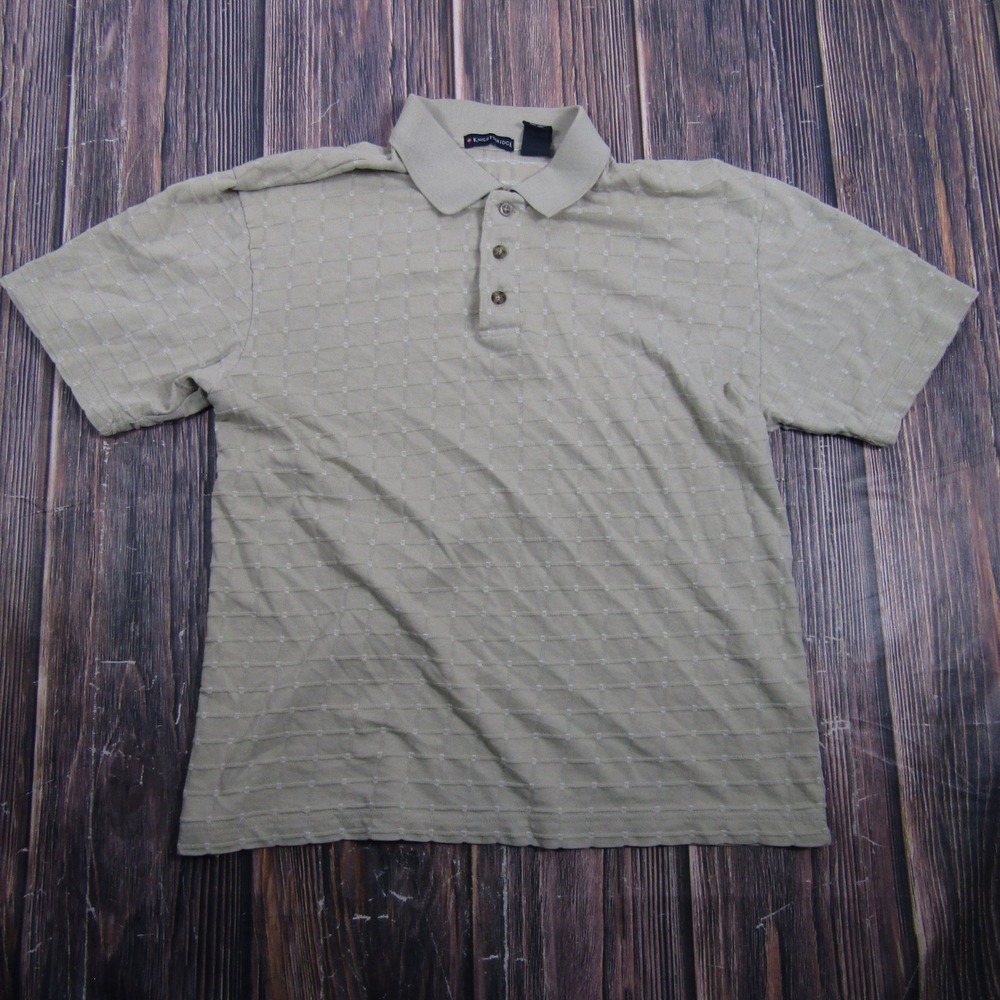 Knightsbridge Polo Shirt Mens Medium Tan Textured Grid Short Sleeve Cotton Blend